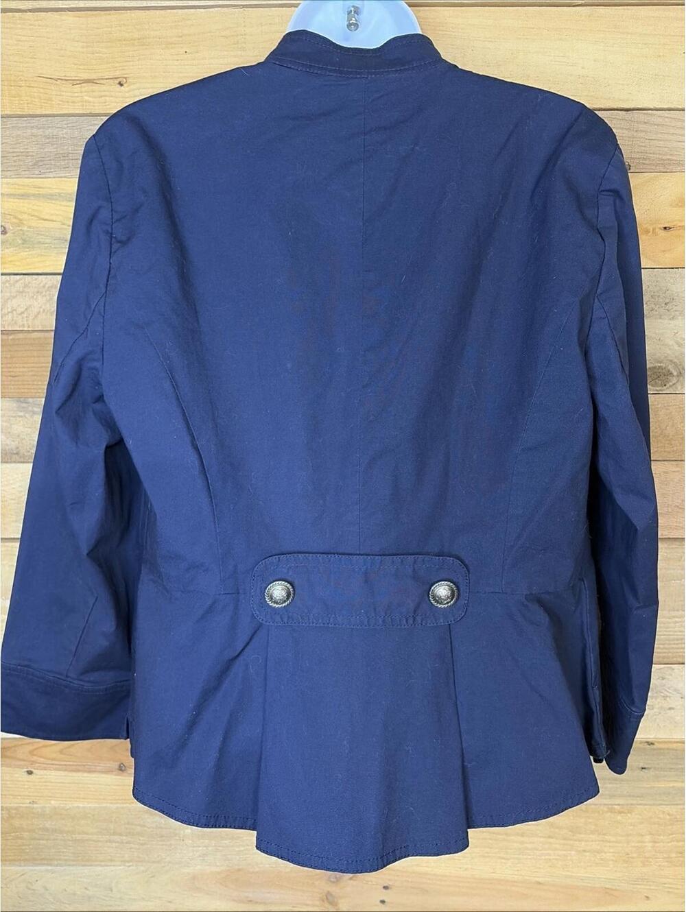 INC International Concepts Jacket Women’s M Navy Ruffle Nautical Military Chic - Picture 6 of 9